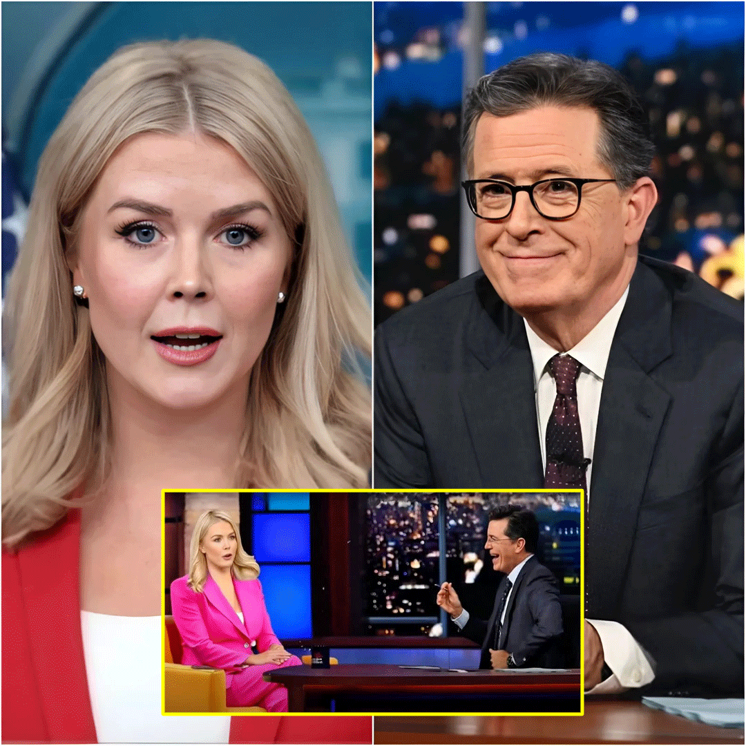 LIVE TV ERUPTION: Karoline Leavitt Hijacks Stephen Colbert’s Stage in Explosive Clash—Audience Stunned, Show Abruptly Cut!