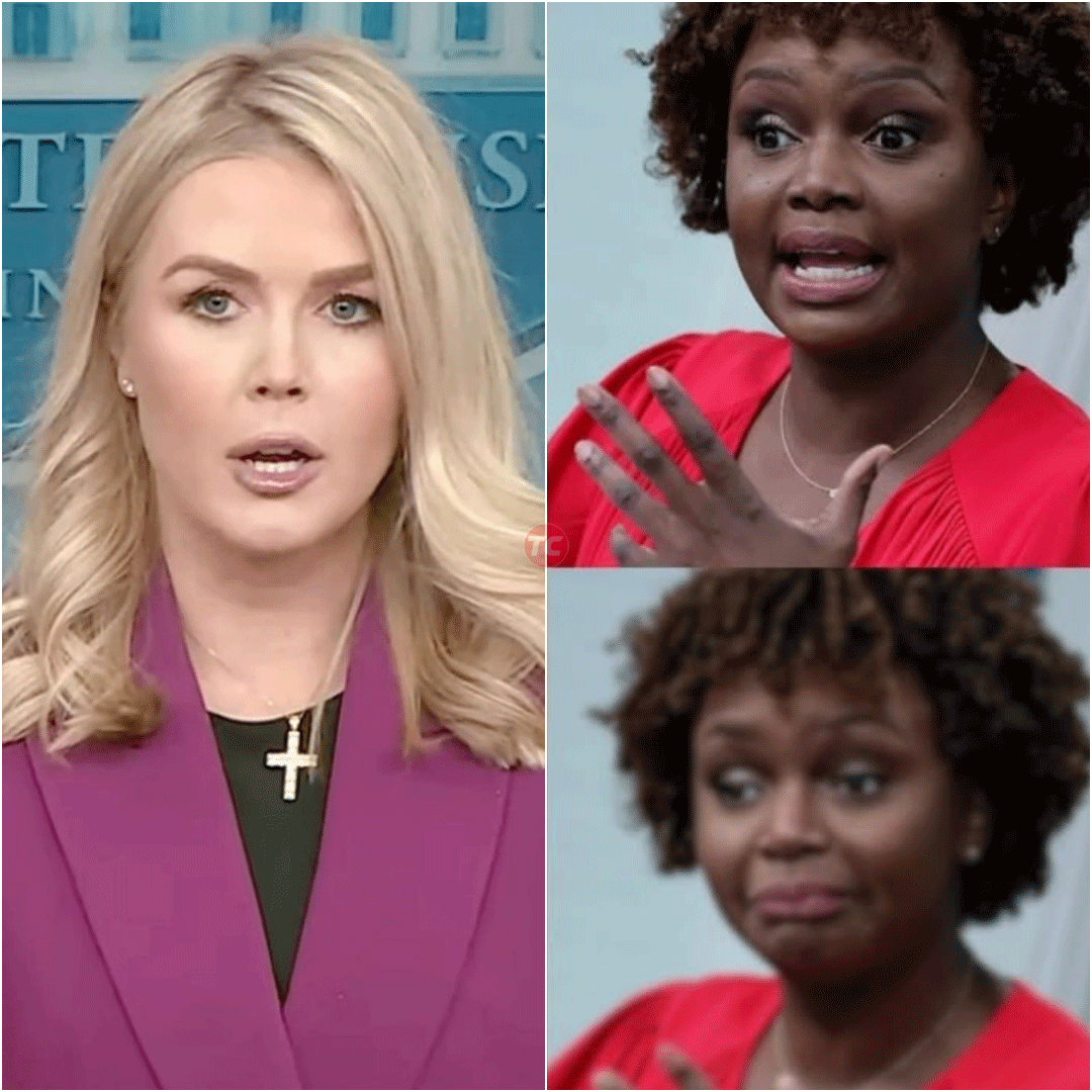Firestorm at the Podium: Karoline Leavitt Delivers Knockout Blow in Fiery Clash with Karine Jean-Pierre—What She Said Left the Room in Chaos!